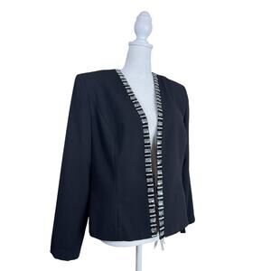 R&M Richards Black Beaded Elegant Formal Jacket Wedding Cruise Open Front 10‎